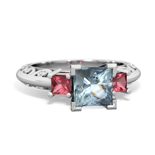 Aquamarine Genuine Aquamarine with Genuine Pink Tourmaline and Genuine Ruby Art Deco ring Ring