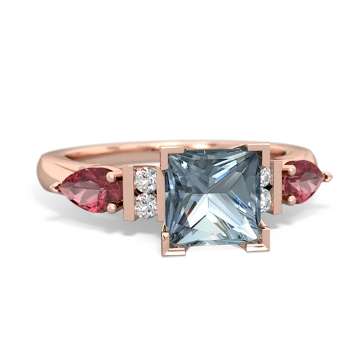 Aquamarine Genuine Aquamarine with Genuine Pink Tourmaline and  Engagement ring Ring