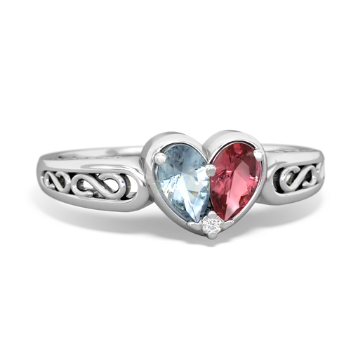 Aquamarine Genuine Aquamarine with Genuine Pink Tourmaline filligree Heart ring Ring