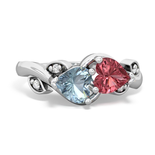 Aquamarine Genuine Aquamarine with Genuine Pink Tourmaline Floral Elegance ring Ring