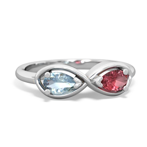 Aquamarine Genuine Aquamarine with Genuine Pink Tourmaline Infinity ring Ring
