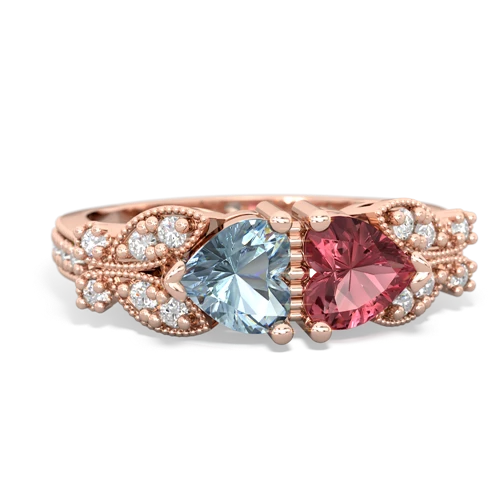 Aquamarine Genuine Aquamarine with Genuine Pink Tourmaline Diamond Butterflies ring Ring