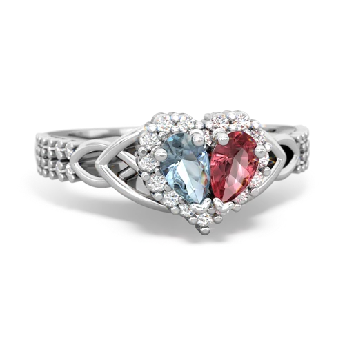 Aquamarine Genuine Aquamarine with Genuine Pink Tourmaline Celtic Knot Engagement ring Ring