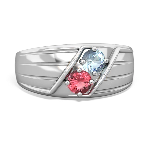 Aquamarine Genuine Aquamarine with Genuine Pink Tourmaline Art Deco Men's ring Ring