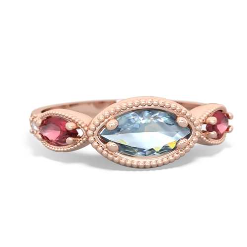 aquamarine-tourmaline milgrain marquise ring