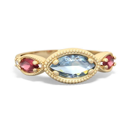 Aquamarine Genuine Aquamarine with Genuine Pink Tourmaline and Genuine Tanzanite Antique Style Keepsake ring Ring