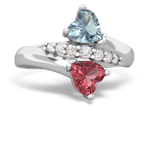 Aquamarine Genuine Aquamarine with Genuine Pink Tourmaline Heart to Heart Bypass ring Ring