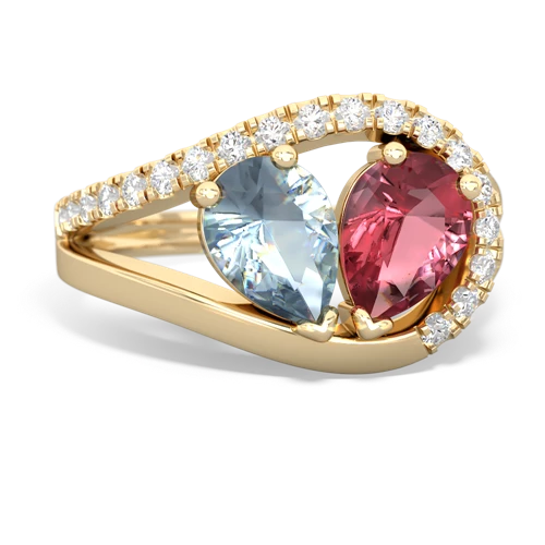 Aquamarine Genuine Aquamarine with Genuine Pink Tourmaline Nestled Heart Keepsake ring Ring