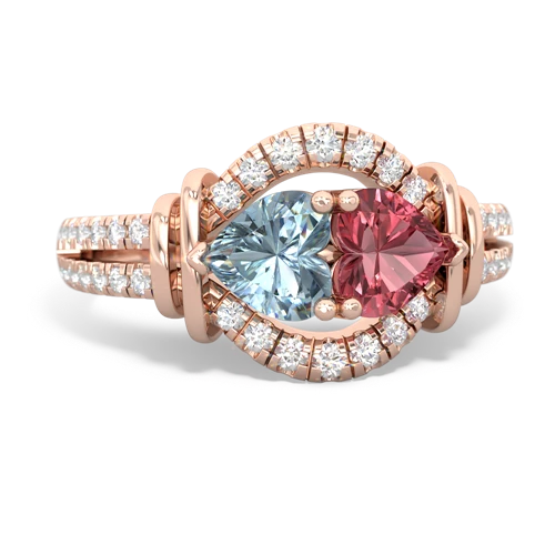 Aquamarine Genuine Aquamarine with Genuine Pink Tourmaline Art-Deco Keepsake ring Ring