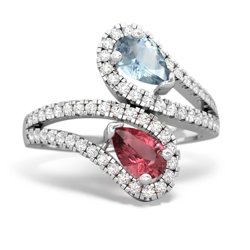 Aquamarine Genuine Aquamarine with Genuine Pink Tourmaline Diamond Dazzler ring Ring