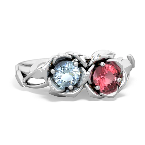 Aquamarine Genuine Aquamarine with Genuine Pink Tourmaline Rose Garden ring Ring