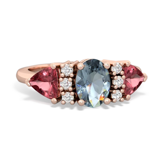 Aquamarine Genuine Aquamarine with Genuine Pink Tourmaline and Genuine Ruby Antique Style Three Stone ring Ring