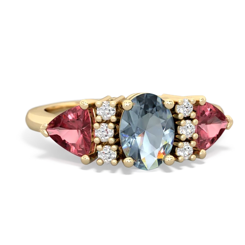 Aquamarine Genuine Aquamarine with Genuine Pink Tourmaline and  Antique Style Three Stone ring Ring