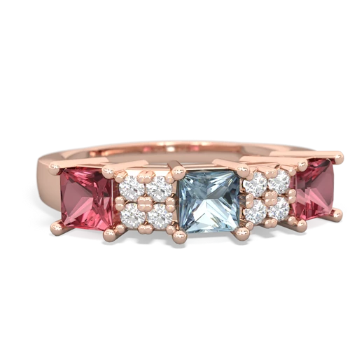 Aquamarine Genuine Aquamarine with Genuine Pink Tourmaline and Genuine Tanzanite Three Stone ring Ring