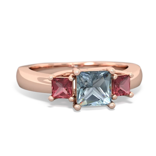 Aquamarine Genuine Aquamarine with Genuine Pink Tourmaline and Genuine Ruby Three Stone Trellis ring Ring