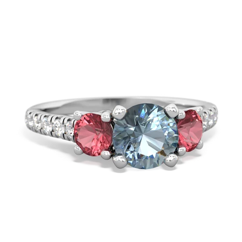 Aquamarine Genuine Aquamarine with Genuine Pink Tourmaline and Genuine Ruby Pave Trellis ring Ring