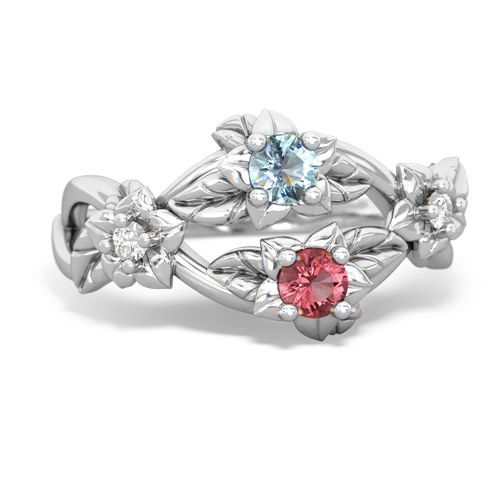 Aquamarine Genuine Aquamarine with Genuine Pink Tourmaline Sparkling Bouquet ring Ring