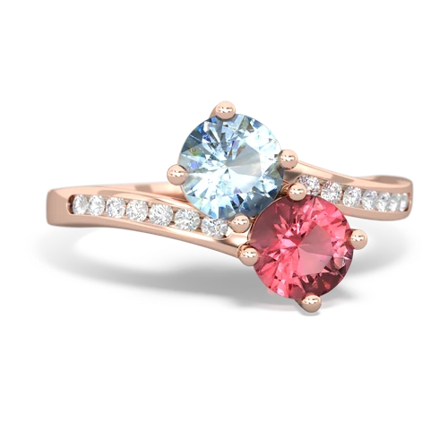 Aquamarine Genuine Aquamarine with Genuine Pink Tourmaline Keepsake Two Stone ring Ring