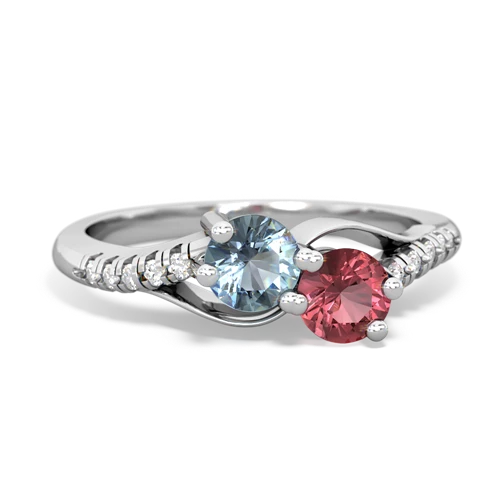 Aquamarine Genuine Aquamarine with Genuine Pink Tourmaline Two Stone Infinity ring Ring