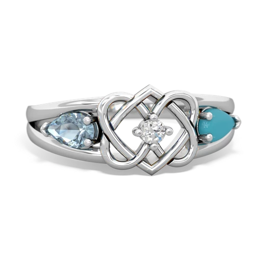 aquamarine-turquoise double heart ring