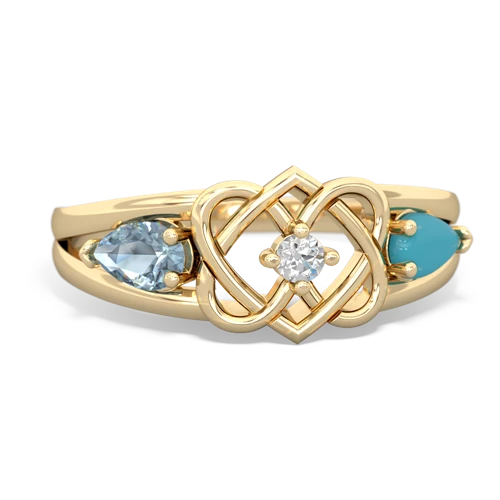 aquamarine-turquoise double heart ring