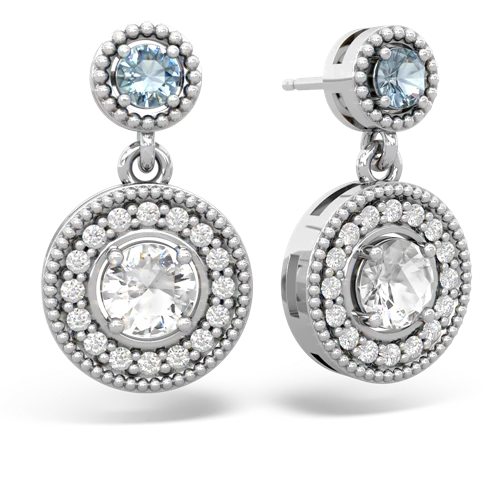 aquamarine-white topaz halo earrings