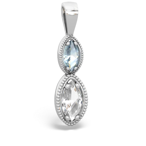 aquamarine-white topaz antique milgrain pendant