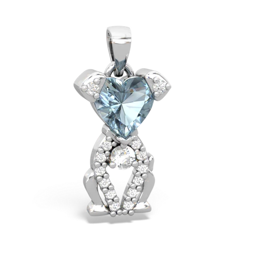 aquamarine-white topaz birthstone puppy pendant