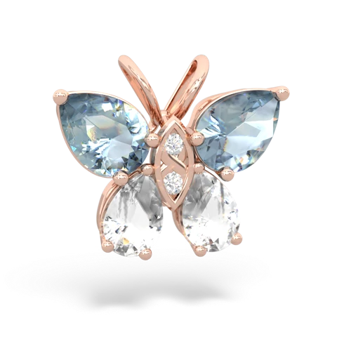 aquamarine-white topaz butterfly pendant