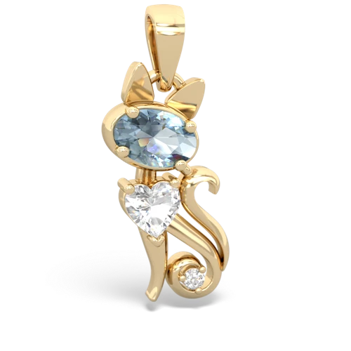 aquamarine-white topaz kitten pendant