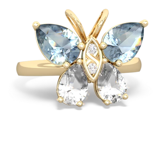 aquamarine-white topaz butterfly ring