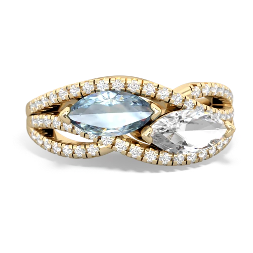 Aquamarine Genuine Aquamarine with Genuine White Topaz Diamond Rivers ring Ring