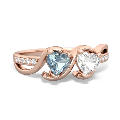 aquamarine-white topaz double heart ring