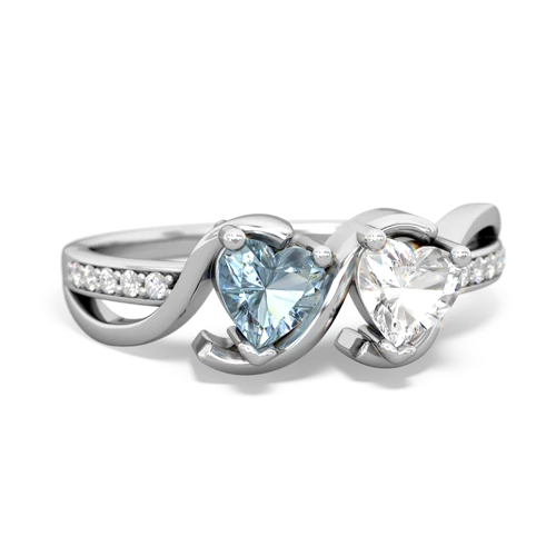 aquamarine-white topaz double heart ring
