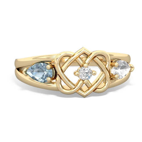 Aquamarine Genuine Aquamarine with Genuine White Topaz Hearts Intertwined ring Ring