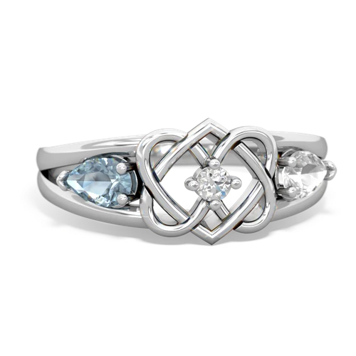 aquamarine-white topaz double heart ring