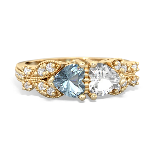 Aquamarine Genuine Aquamarine with Genuine White Topaz Diamond Butterflies ring Ring