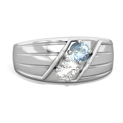 aquamarine-white topaz mens ring