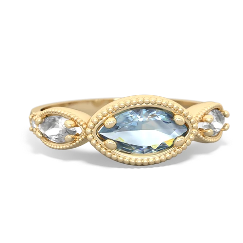 Aquamarine Genuine Aquamarine with Genuine White Topaz and  Antique Style Keepsake ring Ring