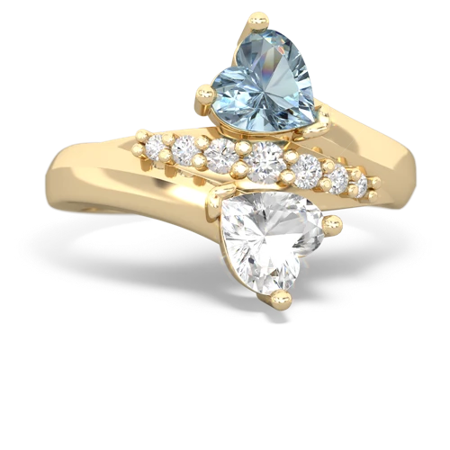 Aquamarine Genuine Aquamarine with Genuine White Topaz Heart to Heart Bypass ring Ring