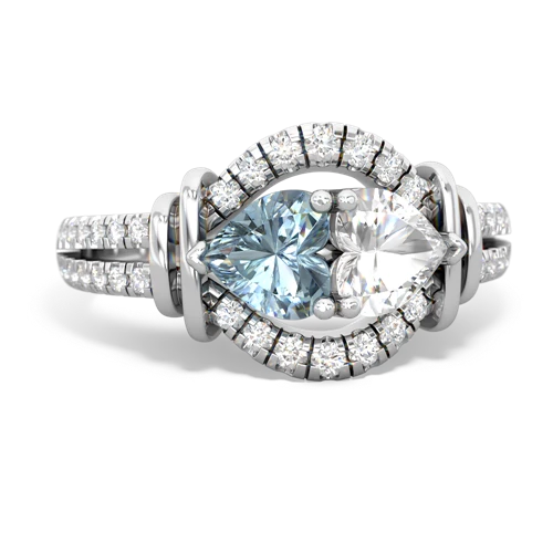 aquamarine-white topaz pave keepsake ring