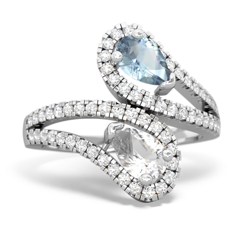 aquamarine-white topaz pave swirls ring