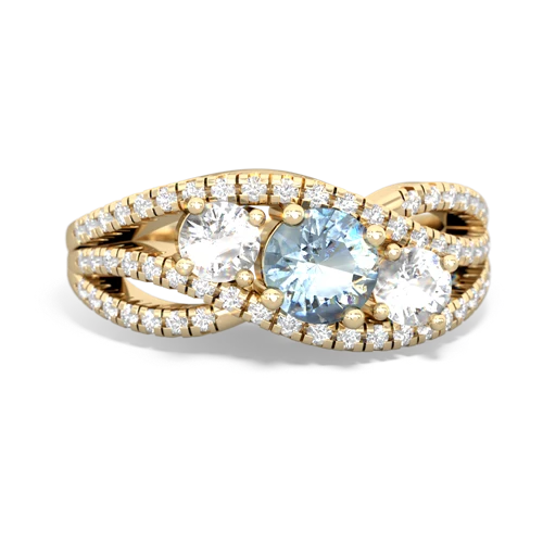 aquamarine-white topaz three stone pave ring