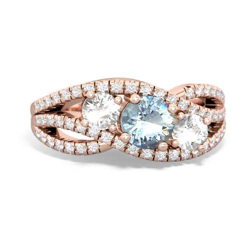 aquamarine-white topaz three stone pave ring