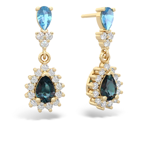 Blue Topaz Genuine Swiss Blue Topaz with Lab Created Alexandrite Halo Pear Dangle earrings Earrings