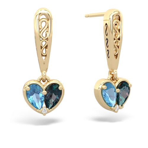 blue topaz-alexandrite filligree earrings