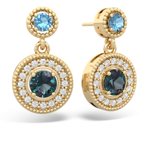 Blue Topaz Genuine Swiss Blue Topaz with Lab Created Alexandrite Halo Dangle earrings Earrings