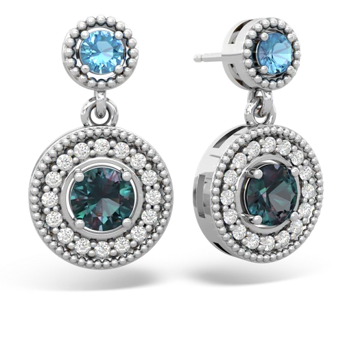 blue topaz-alexandrite halo earrings