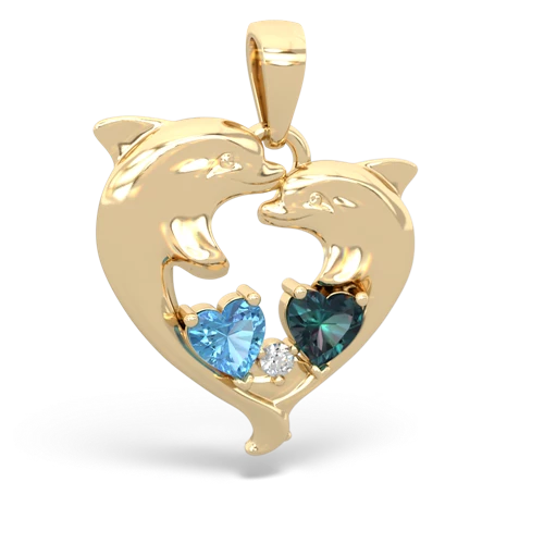 Blue Topaz Genuine Swiss Blue Topaz with Lab Created Alexandrite Dolphin Heart pendant Pendant