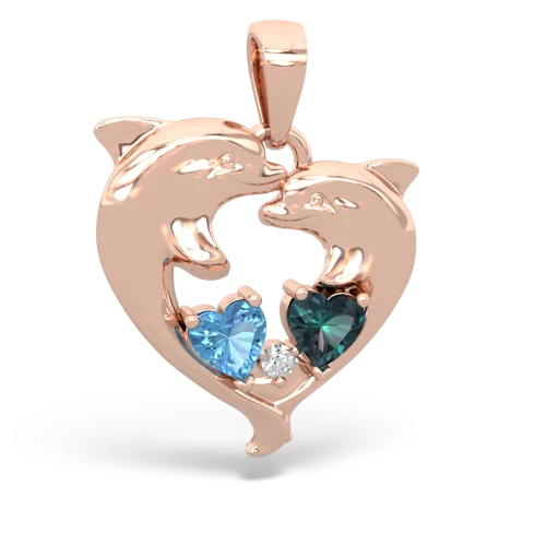 blue topaz-alexandrite dolphins pendant